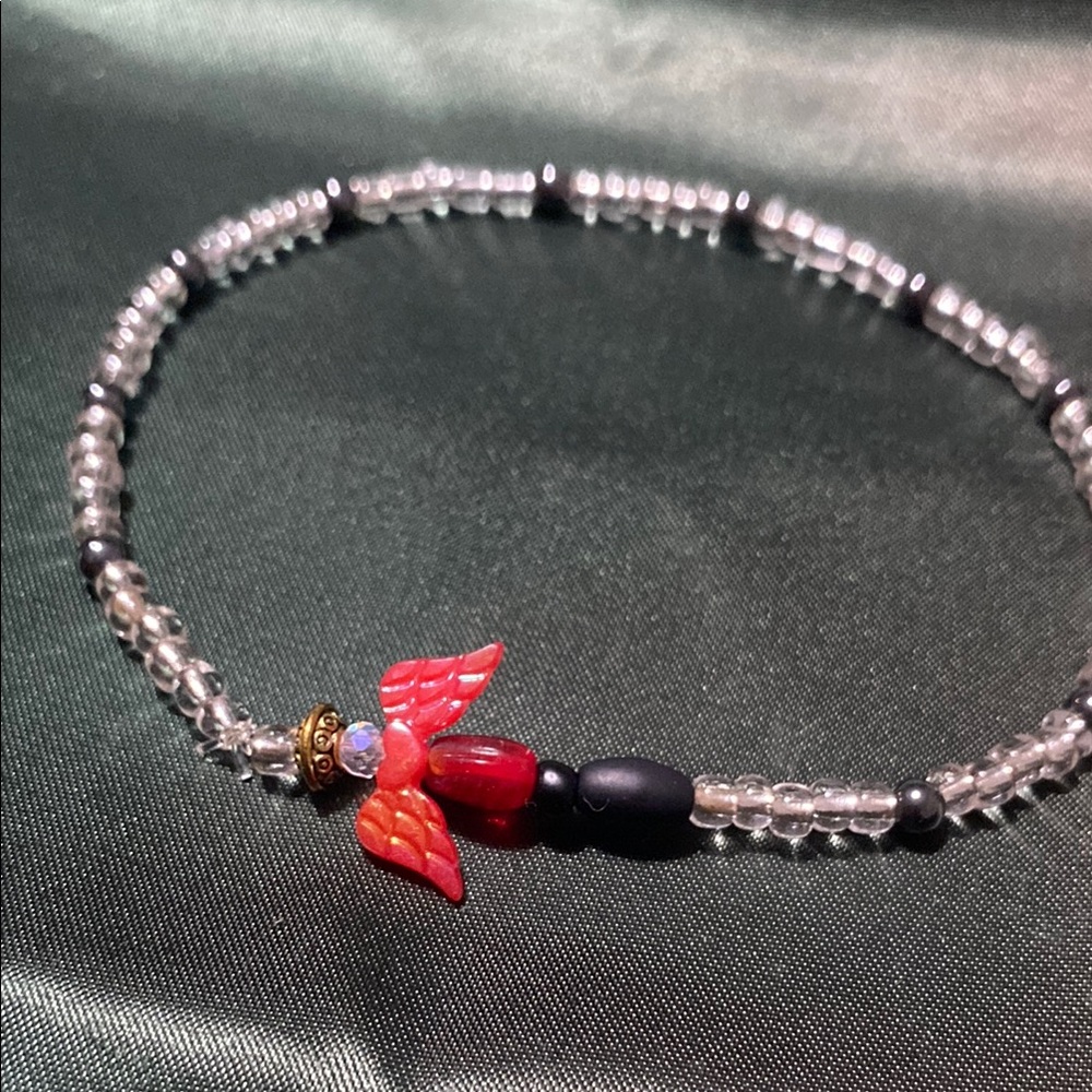 Elegant Red, Black, crystal and clear Angel Beaded Ankle Bracelet